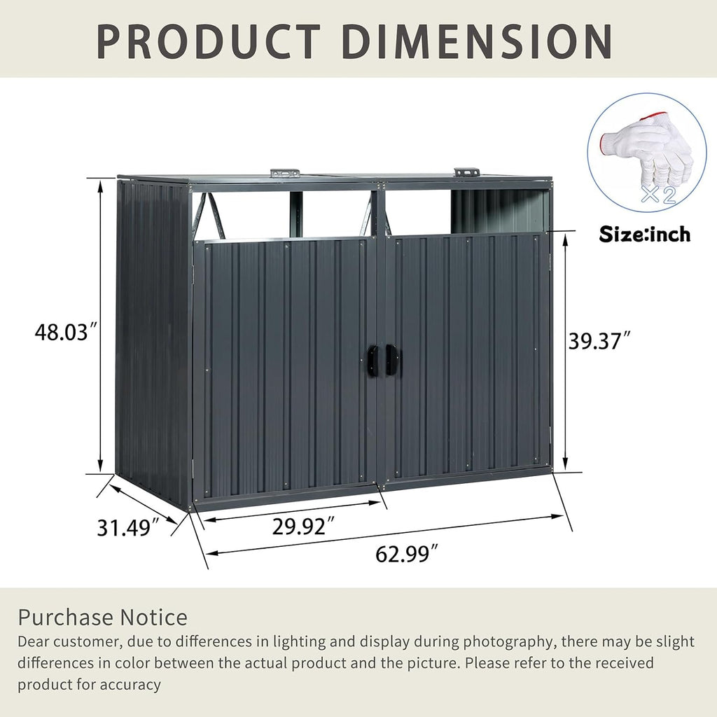 54 Cu.Ft Outdoor Trash Can Storage Shed for 2 Bins, Metal Garbage Bin Enclosure, Waterproof Outdoor Trash Storage Cabinet & Small Generator Shed for Garden & Yard (Black)