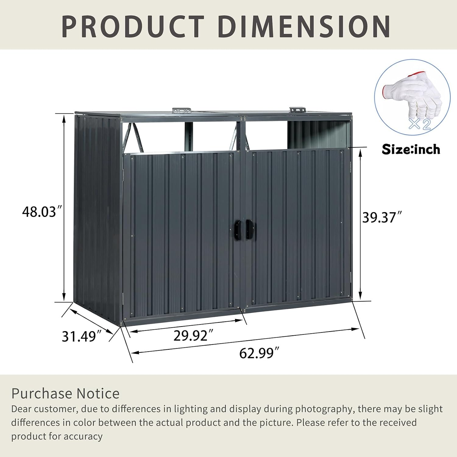 54 Cu.Ft Outdoor Trash Can Storage Shed for 2 Bins, Metal Garbage Bin Enclosure, Waterproof Outdoor Trash Storage Cabinet & Small Generator Shed for Garden & Yard (Black)