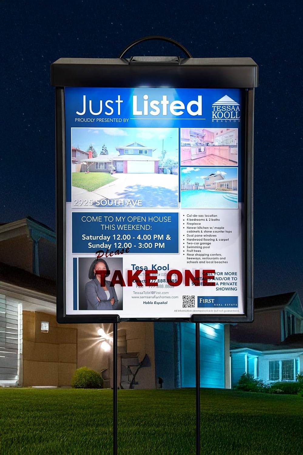 Mediz Outdoor Real Estate Brochure Box with Solar Lighted Lid, Take One Document Holder Can Hold 100, 8.5 x 11 Documents, Flyers, Literature and Other Outdoor Marketing Needs