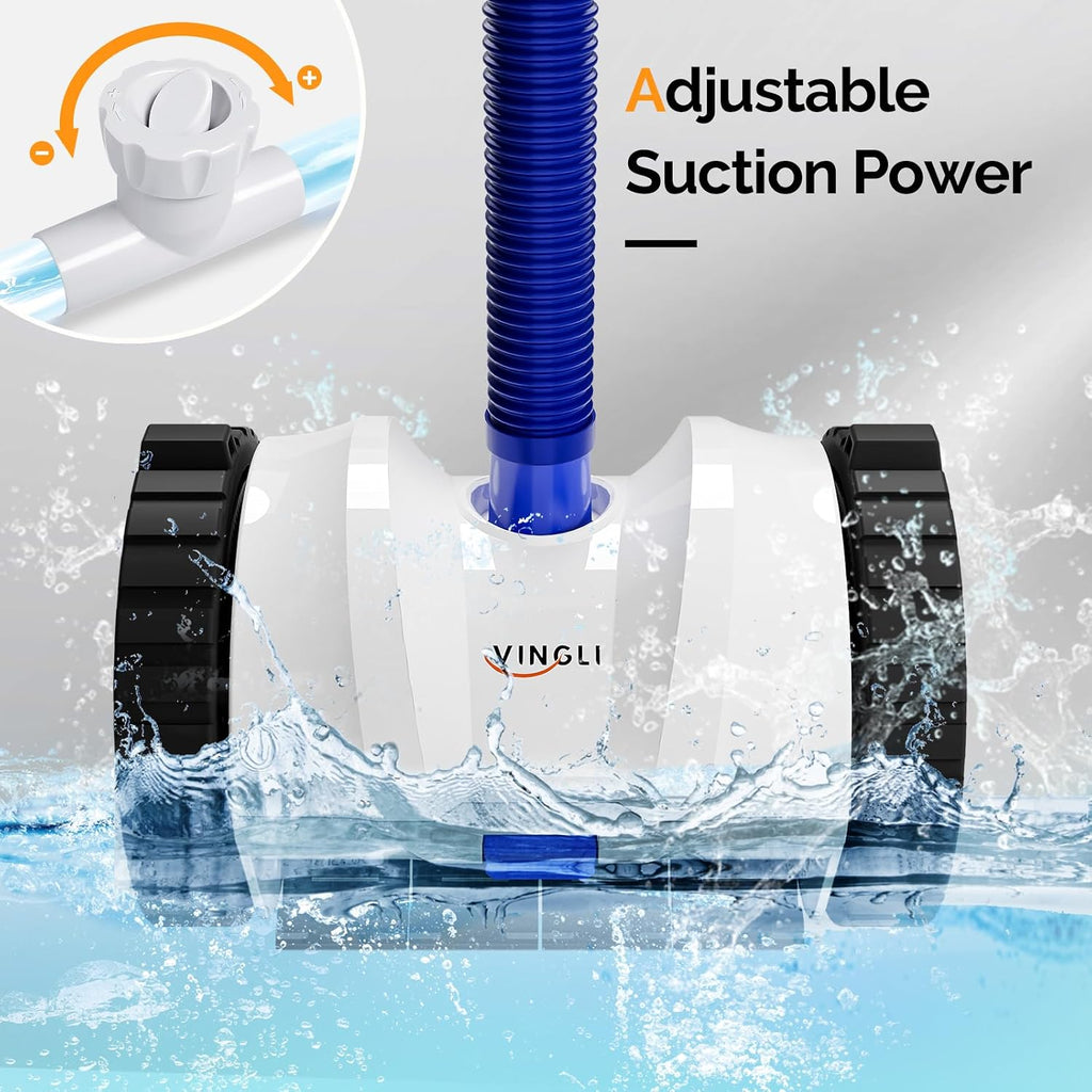 VINGLI Pro Auto Pool Cleaner – Advanced Suction Vacuum for Inground/Above Ground Pools – 40FT Hose, Quiet & Efficient Cleaning – Navy Blue & White
