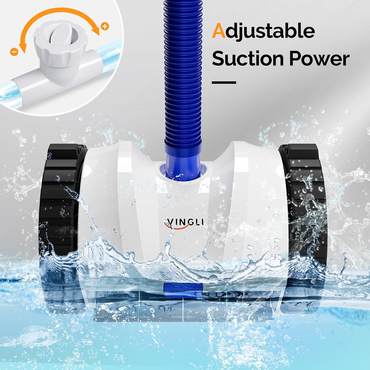 VINGLI Pro Auto Pool Cleaner – Advanced Suction Vacuum for Inground/Above Ground Pools – 40FT Hose, Quiet & Efficient Cleaning – Navy Blue & White