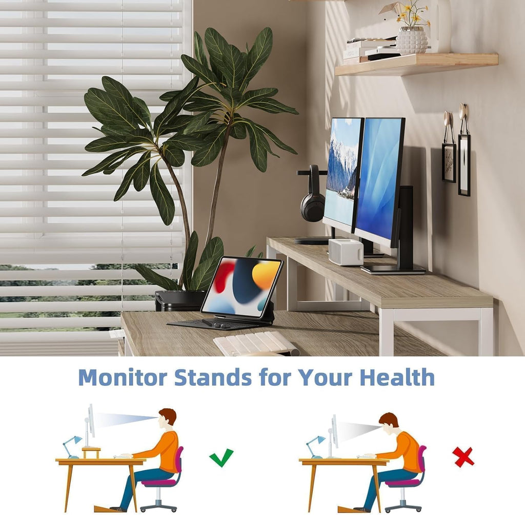 MaverickFurni 67' Home Office Desk with Drawers, Reversible Computer Desk with Moniter Stand and LED Lights, Long Desk with Printer Shelf, White and Walnut