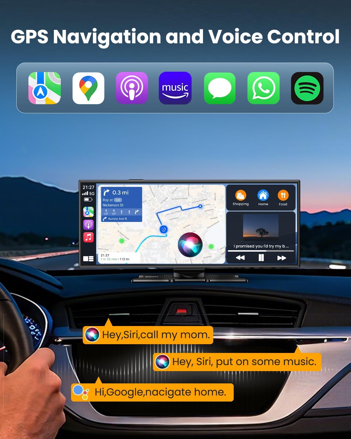 Largest 11.5'Wireless CarPlay Screen for Car,Portable A-pple Car Play & Android Auto,HD Touchscreen with 4K Dash Cam,Backup Camera,Bluetooth, Navigation,Voice Control,GPS,Mirror Link, for All Vehicles