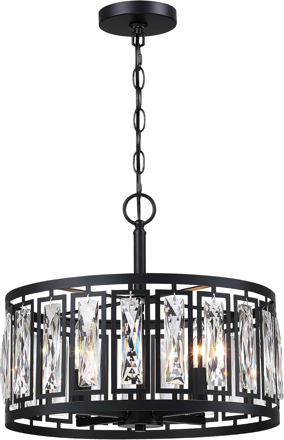 Modern Crystal Chandeliers, 4 Lights Matte Black Pendant Lighting Fixture for Dining Room Adjustable Hanging Ceiling Light for Kitchen Island