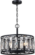 Modern Crystal Chandeliers, 4 Lights Matte Black Pendant Lighting Fixture for Dining Room Adjustable Hanging Ceiling Light for Kitchen Island