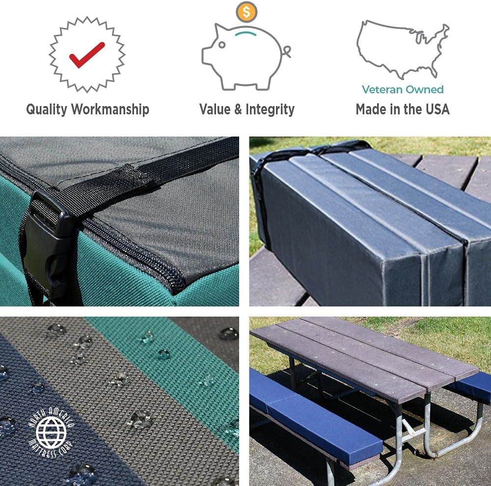 North American Mattress 6' Outdoor Picnic Bench Seat Cushion - 2 Piece Set; 72' (6ft) x 10' x 3'; Gray - Folding & Easy to Carry