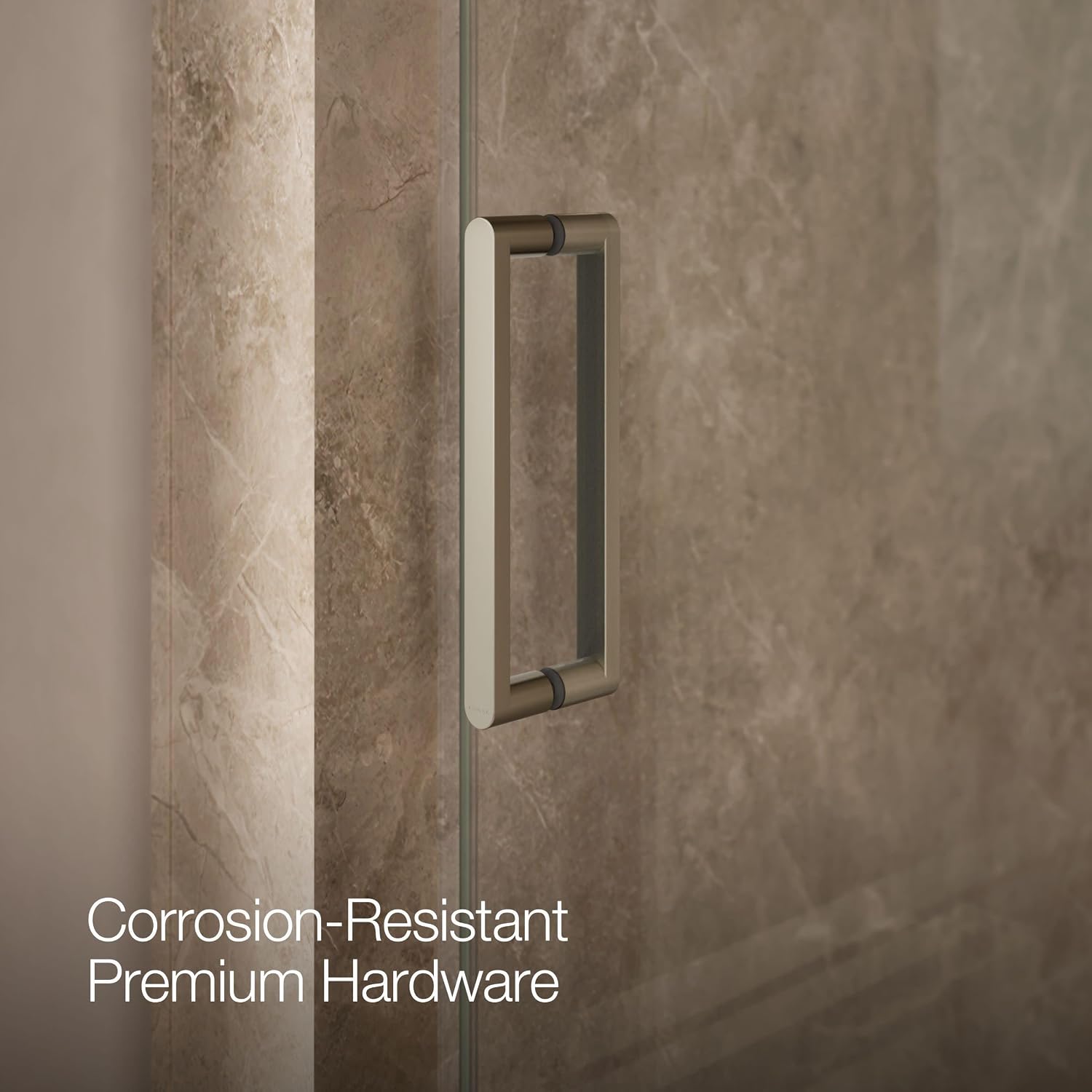 KOHLER pivot shower door, 74'H x 35-1/8-40'W, with 5/16' thick Crystal Clear glass