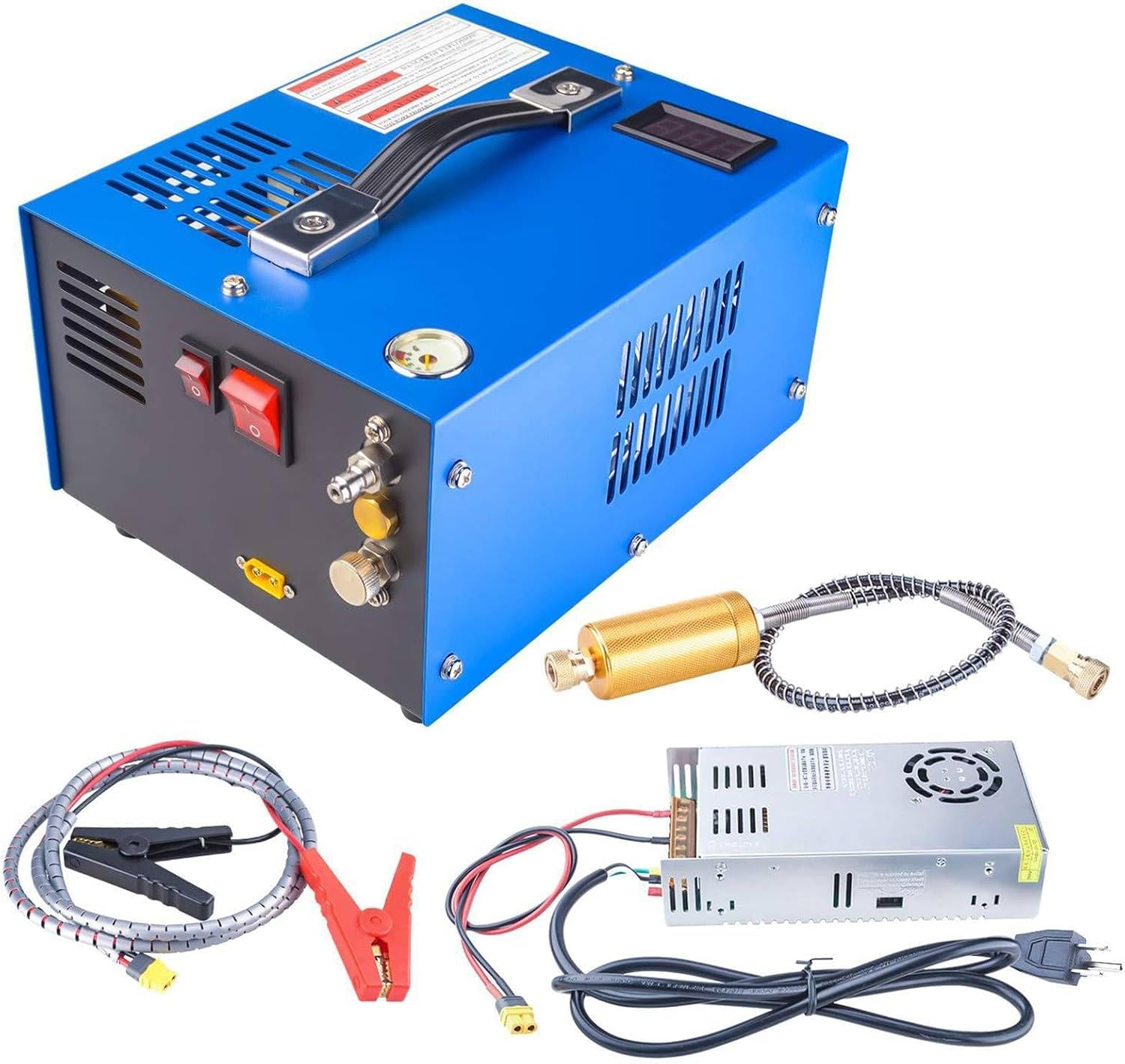 Portable PCP Electric Air Compressor - 4500 PSI/300 Bar/30 MPa High-Pressure Pump - 12V DC Car Powered Inflation Pump for Tires, PCP Rifles, and Paintball Tanks