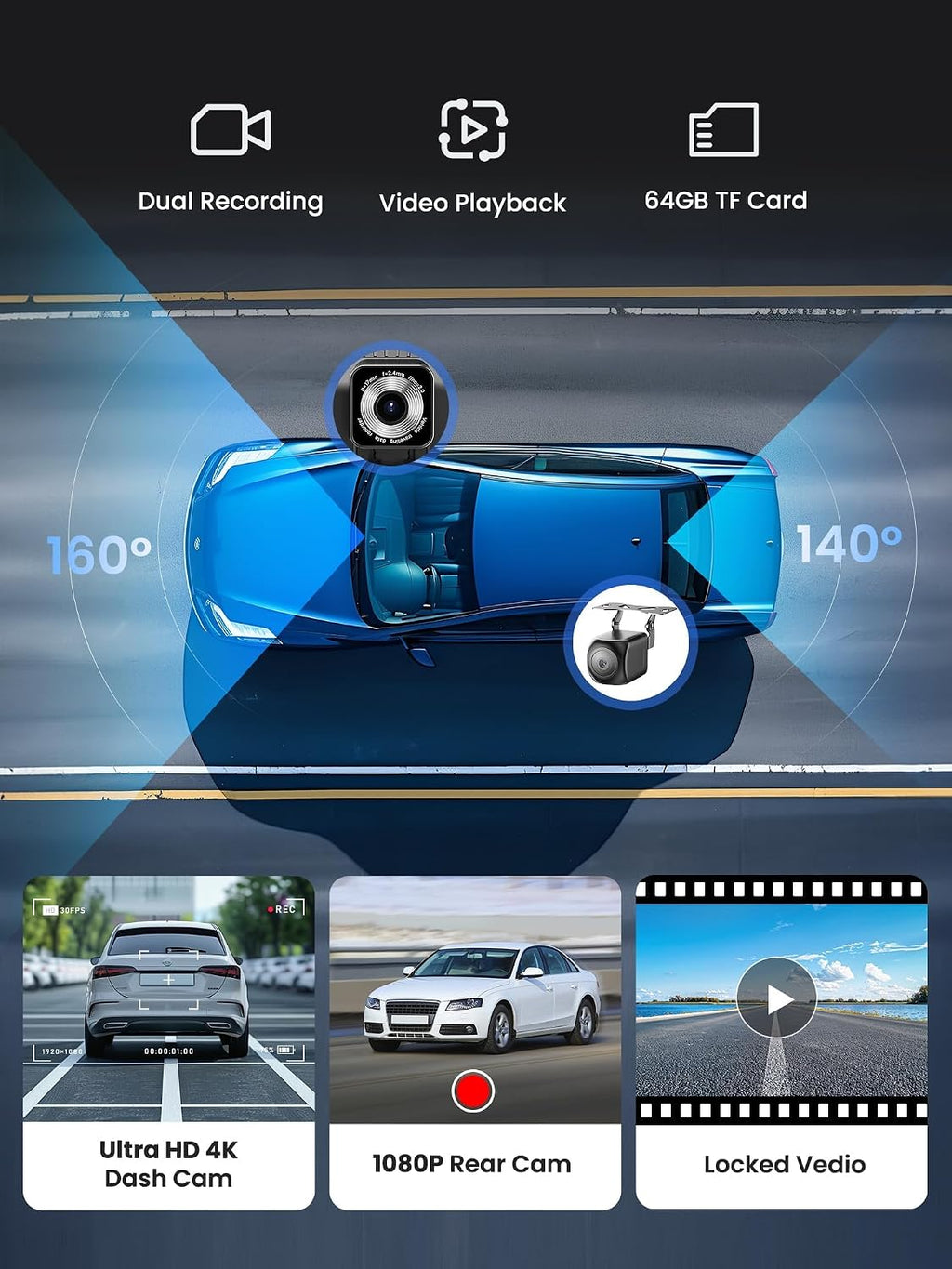 Portable CarPlay Screen for Car, 9'' Wireless Apple CarPlay & Android Auto Screen for Car, 4K Dash Cam, 1080P Backup Camera, GPS Navigation/Bluetooth/FM/Siri Voice Control for All Vehicles