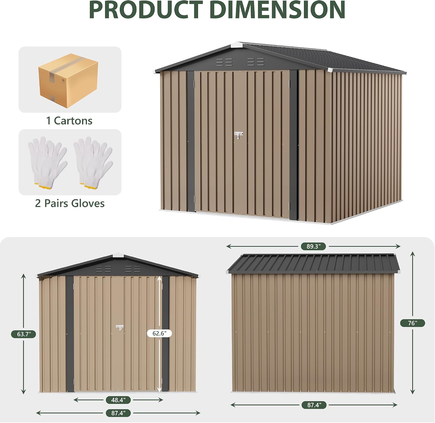 JUMMICO 8x8 FT Outdoor Storage Shed, Heavy Duty Tool Metal Sheds with Lockable Doors and Updated Frame Structure for Backyard Patio Lawn, Brown