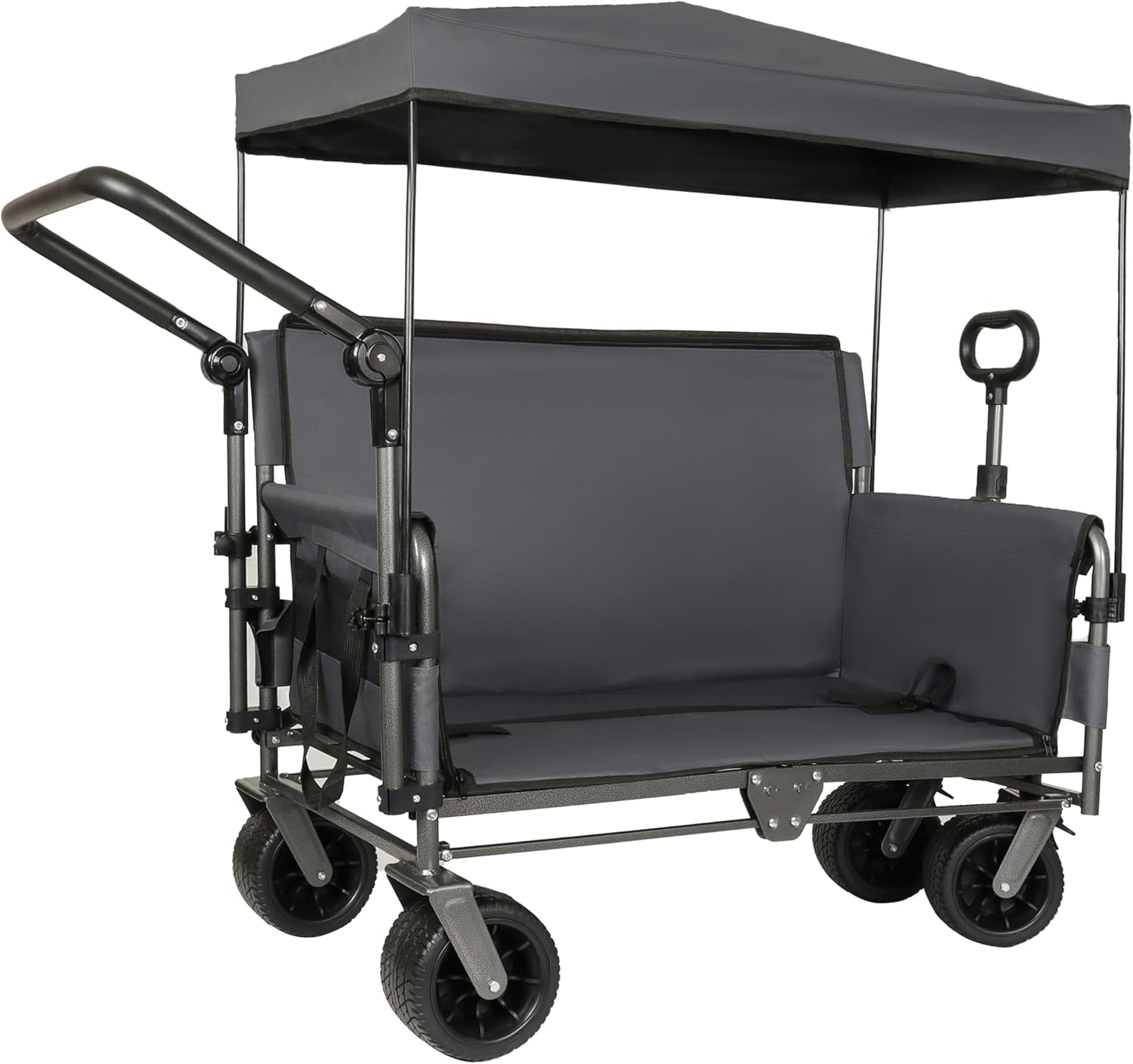ZeHuoGe 3-in-1 Folding Wagon Cart with Bench Seat & Canopy & Storage, 500lbs Heavy-Duty, 180L Capacity, All-Terrain Wagon for Camping, Beach, Sports, & Garden (Gray)