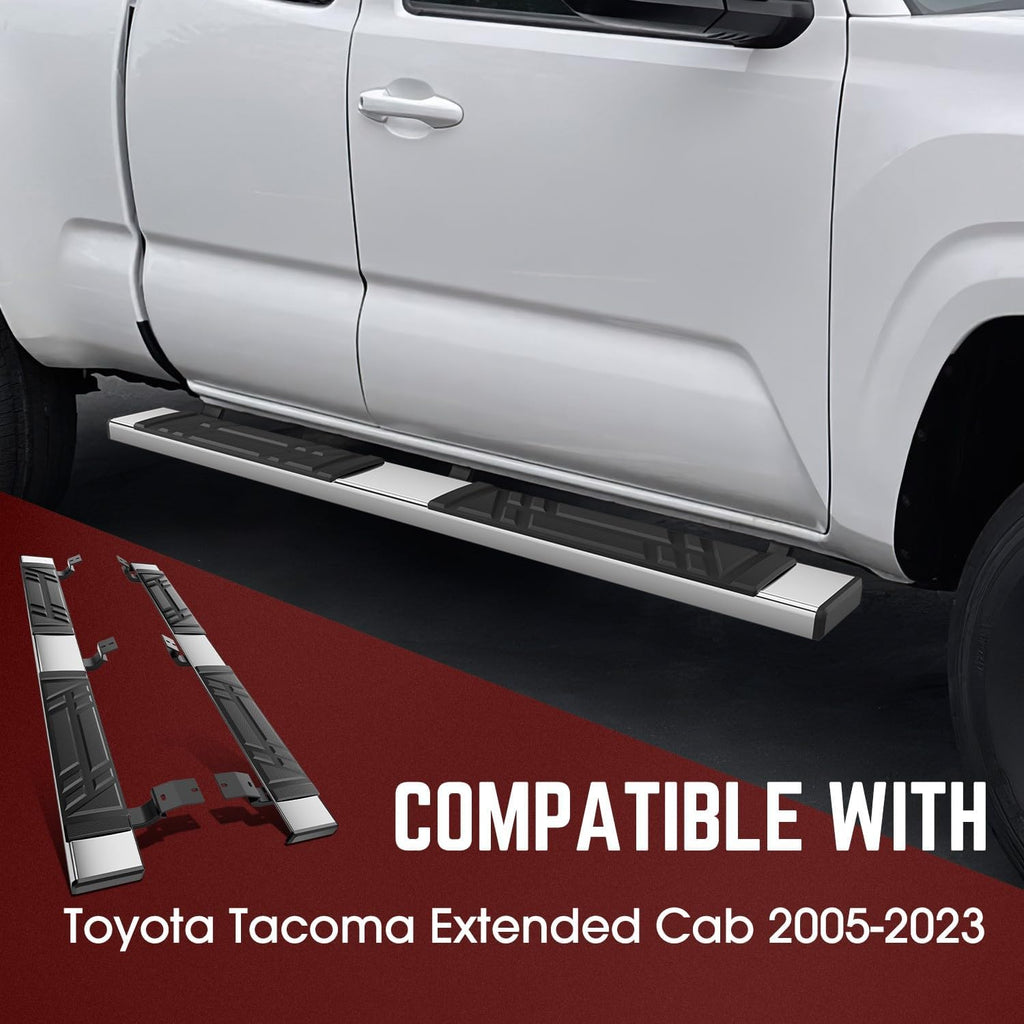 DNA Motoring 6.5' Flat Running Boards Side Step Nerf Rails Bars Compatible with 2005-2023 Toyota Tacoma Extended Cab, STEPB-U-TAC05-T1-E