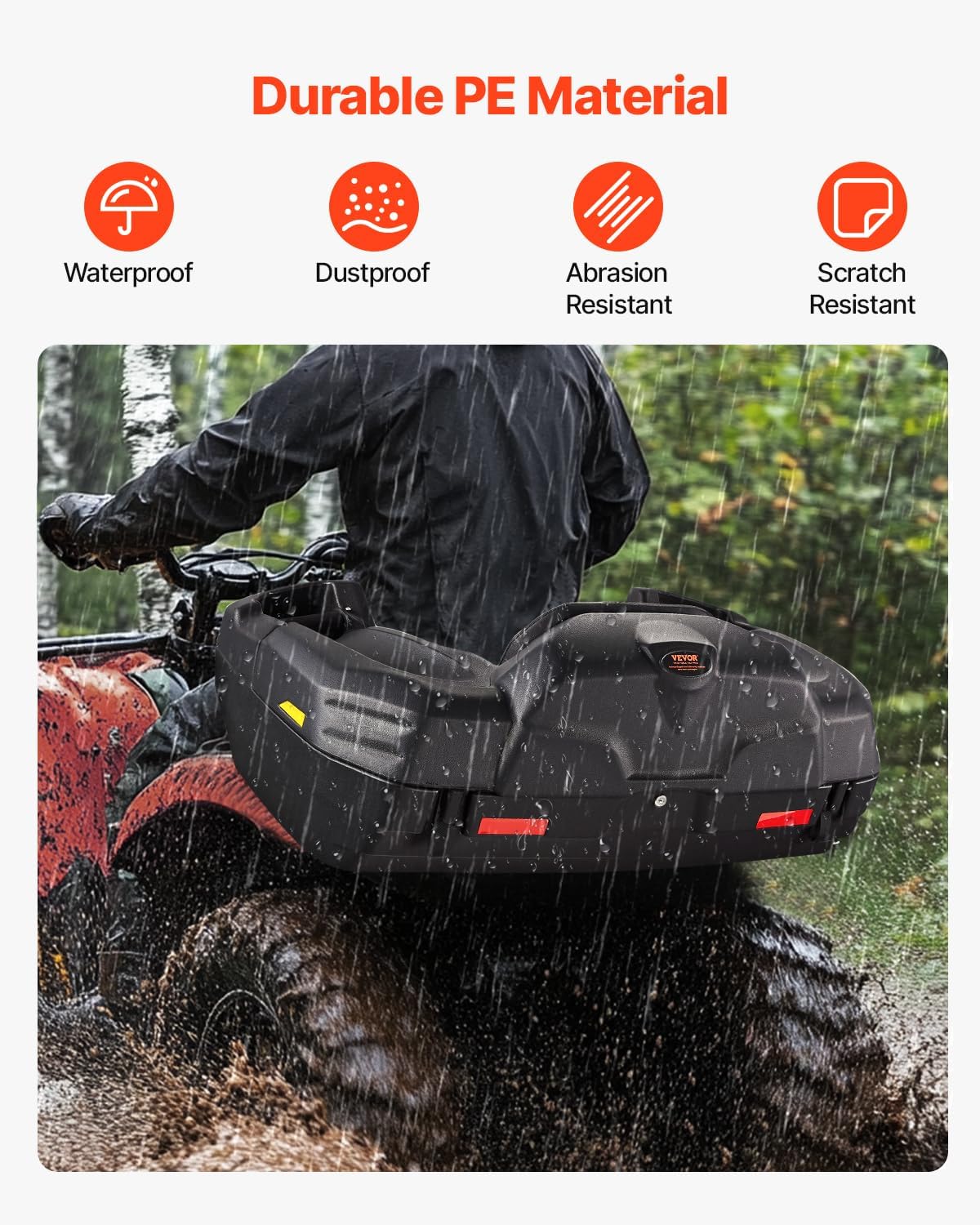 VEVOR ATV Rear Storage Box and Lounger, 95L ATV Cargo Box with Seat & Backrest, Waterproof LLDPE & Lockable Lounger Storage Box Fit Most ATVs with Rear Rack, Compatible with ATV, UTV, Can-Am Vehicles