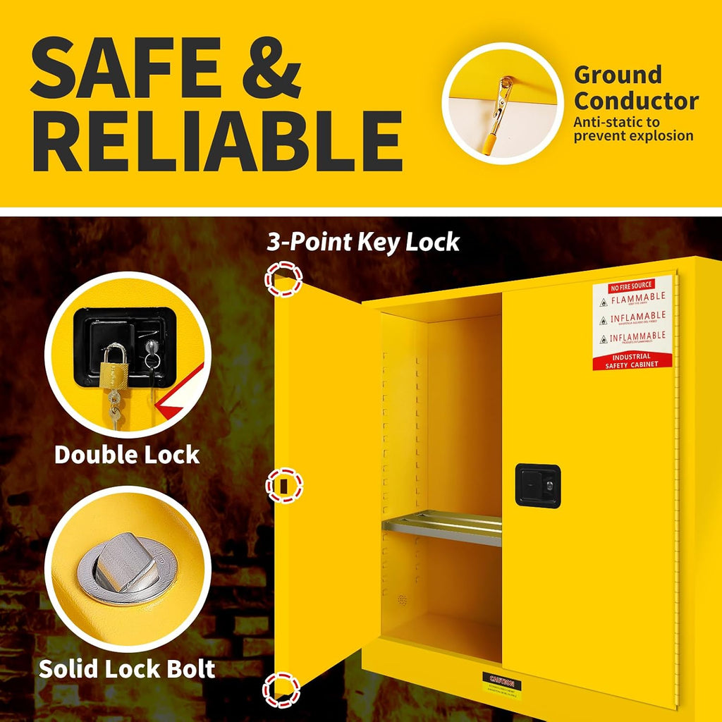 257 Gallon Flammable Cabinet 55H x 25W x 55D, Galvanized Steel Flammable Storage Cabinet, Adjustable Shelf for Commercial Industrial Home Use