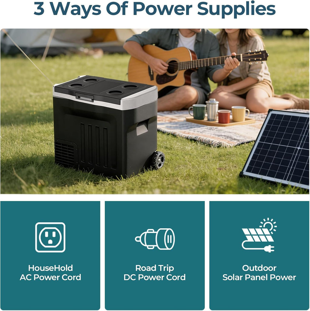 Electactic 12V Portable Refrigerator, 42 Quart(40L) Electric Cooler for Car Dual-Voltage 12V/24V DC Car Fridge, -4°F to 68°F Portable Freezer With Wheels, Truck, RV, Camping, Home, Road Trips，Black