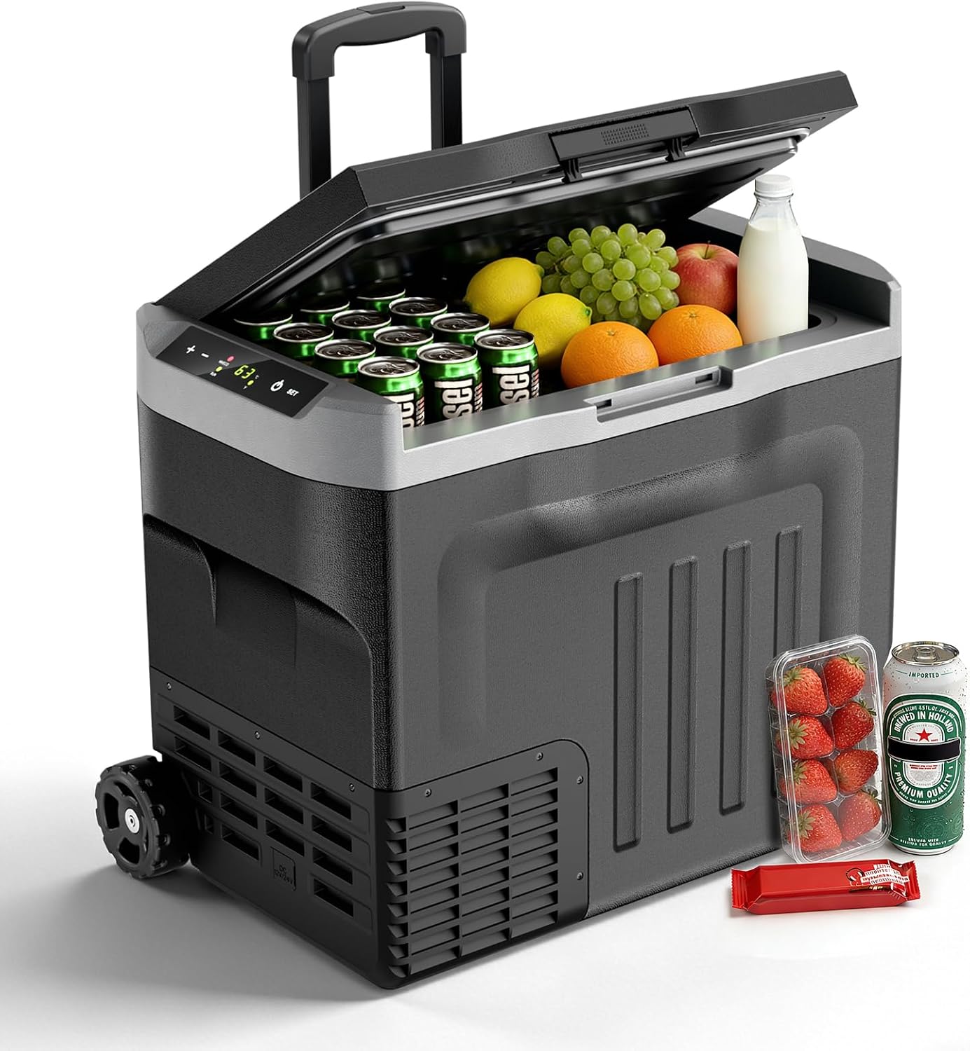 Electactic 12V Portable Refrigerator, 42 Quart(40L) Electric Cooler for Car Dual-Voltage 12V/24V DC Car Fridge, -4°F to 68°F Portable Freezer With Wheels, Truck, RV, Camping, Home, Road Trips，Black