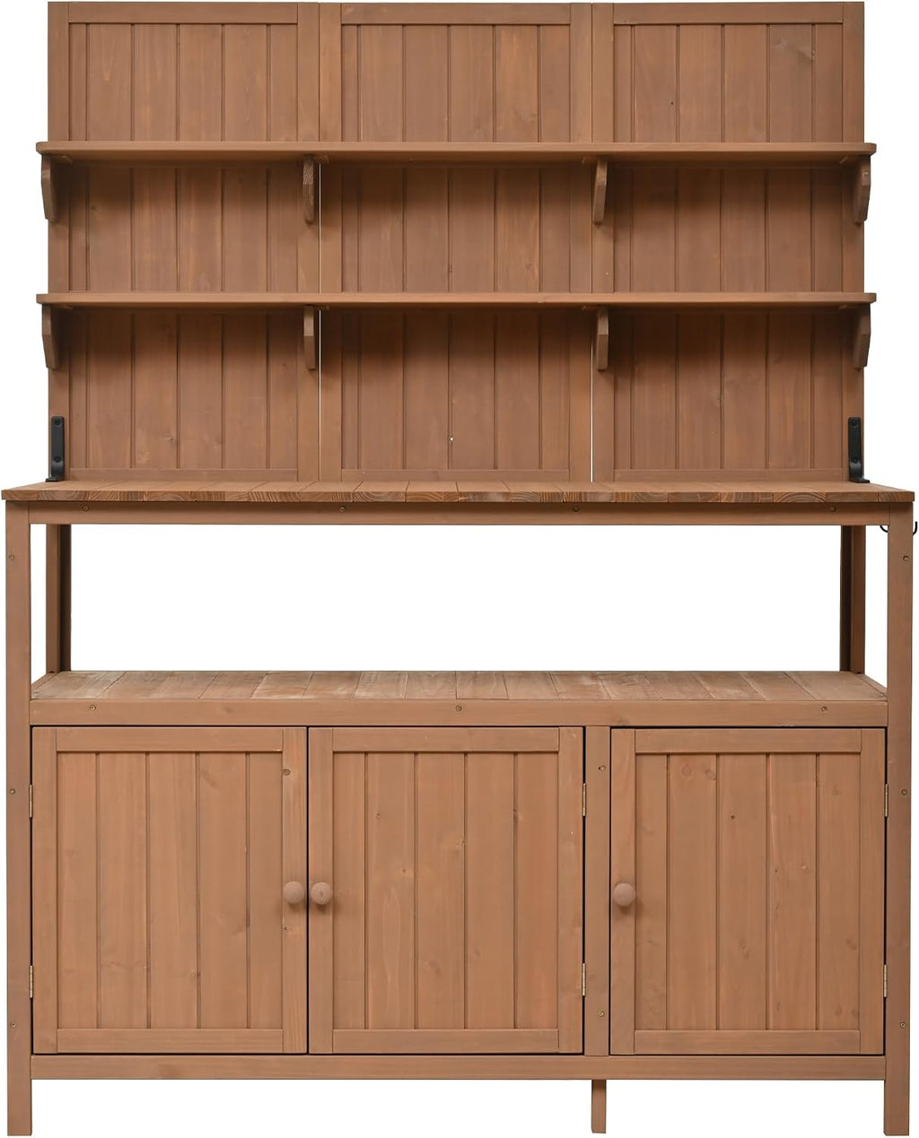 Outdoor Potting Bench Table with Hutch, 50.2' Solid Fir Wood Garden Workstation, Large Countertop, 2 Shelves, 2 Cabinets, for Gardening (Natural6, 50.2')
