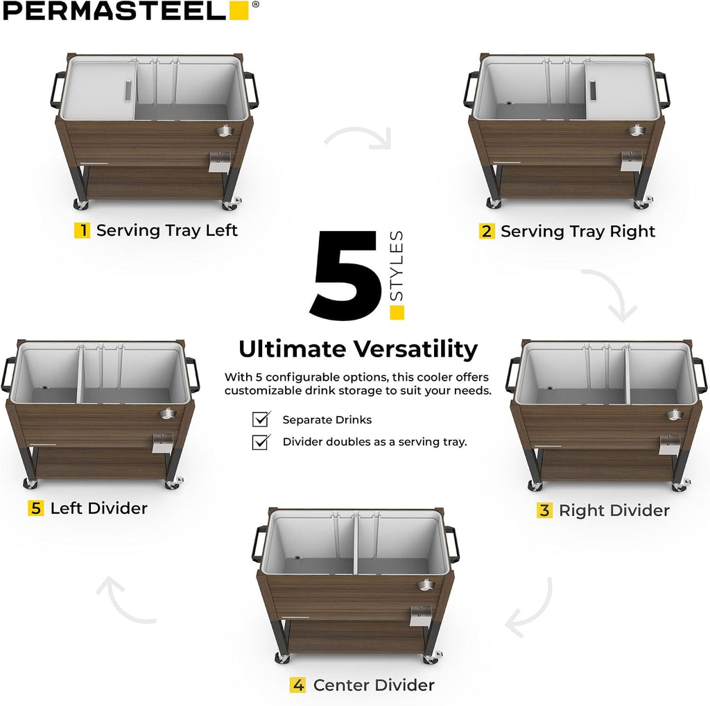 Permasteel 80 Quart Party Cooler, Rolling Ice Chest with Wheels and Handles for Indoor Outdoor Patio