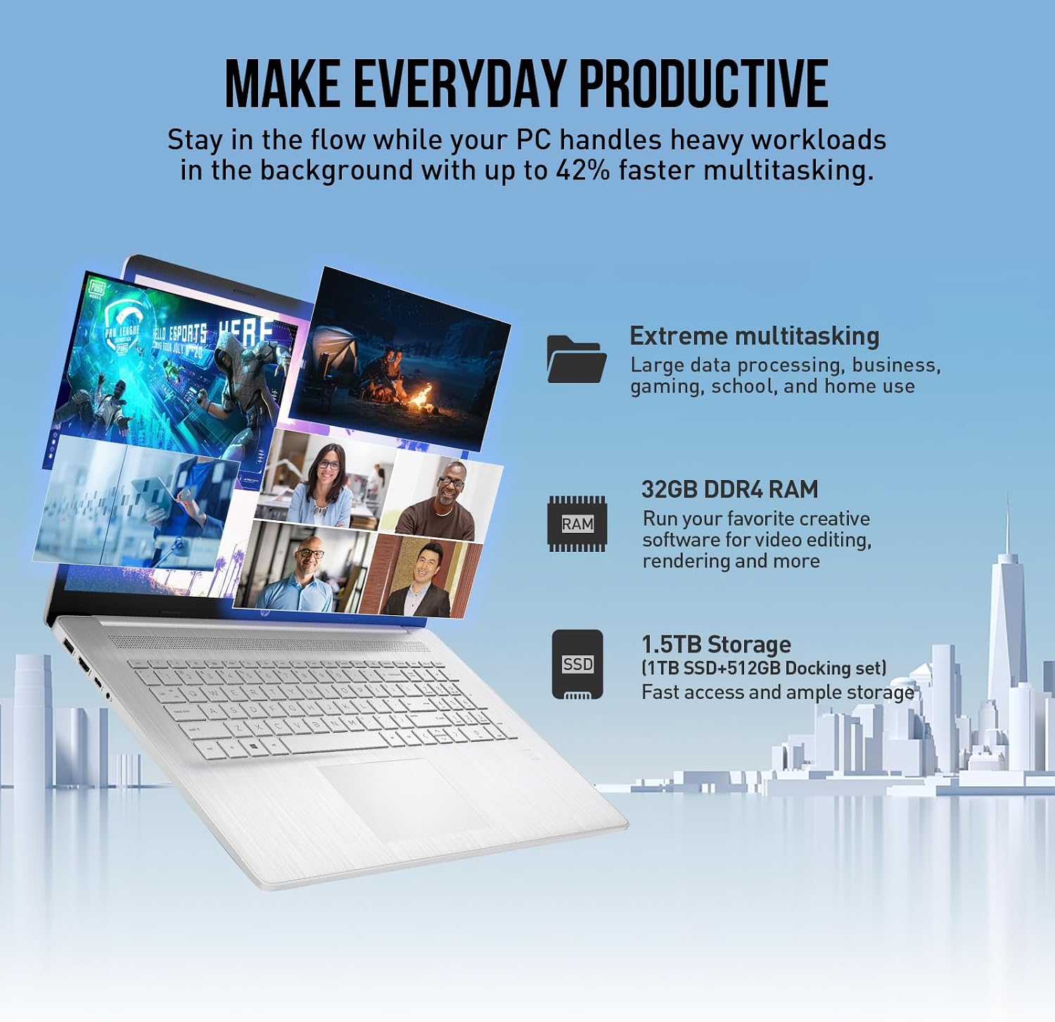 HP 17 Inch Laptop Touchscreen Computer, 17.3' HD+ Touch Screen Business Laptop PC, Intel Core i7, 32GB RAM, 1TB SSD, Windows 11 Pro, Backlit Keyboard, Number Pad, Fingerprint Reader