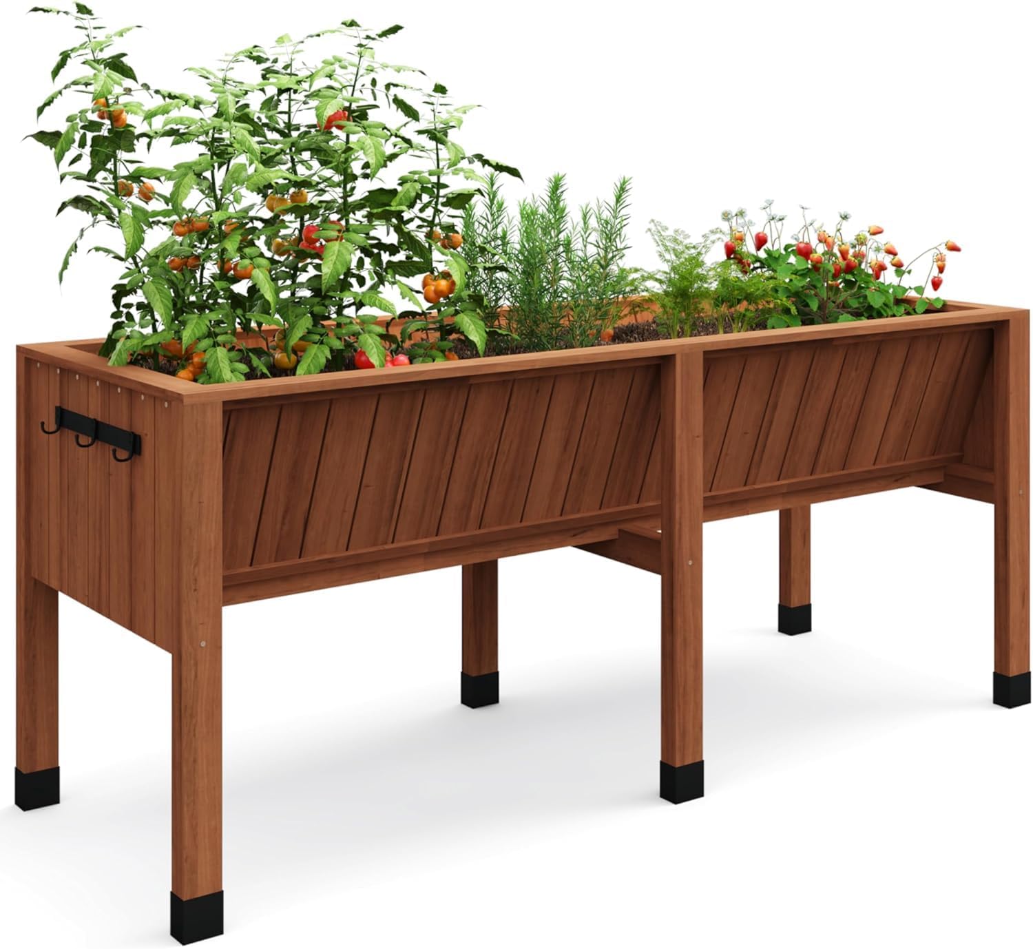Garvee 6x2x2.5 ft Large Raised Garden Bed (72x26x30 in) - Elevated Wood Planter Box with Storage Hooks & Locking Wheels - 13.7 in Deep Outdoor Grow Box for Vegetables/Herbs w/Non-Woven Liner