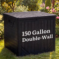 YITAHOME 150 Gallon Large Outdoor Storage Box w/Double Wall, Waterproof Deck Box with Hydraulic Piston for Garden Tools, Pool Accessories & Cushions, Resin Deck Organizer with Bench Seat(Black)