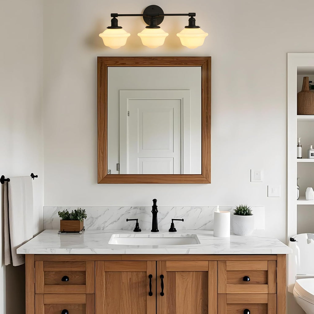 Pathson Milk White Glass Bathroom Wall Sconce Lights, 3-Light Hardwired Wall Vanity Lamps for Living Room Vintage Home Decor, E26 Base