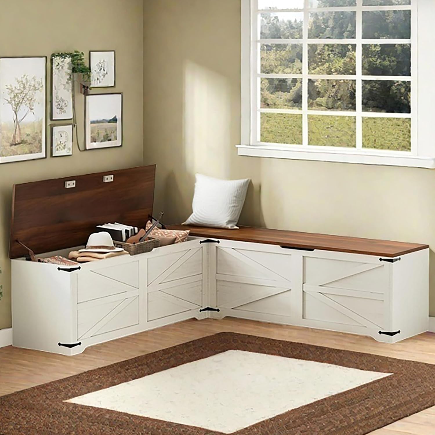 YITAHOME Corner Chest, L-Shaped Storage Bench with Huge Capacity, Heavy-Duty Metal Hinges for Smooth Opening, Suitable for Organizing Your Space & Adding Elegance to Any Room