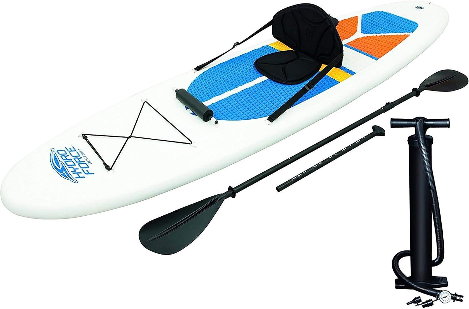 Bestway Hydro-Force White Cap 10 Foot Inflatable SUP Stand Up Paddle Board and Kayak w/Traction Pad, Backrest Seat, 3 Fins, and Aluminum Oar (2 Pack)