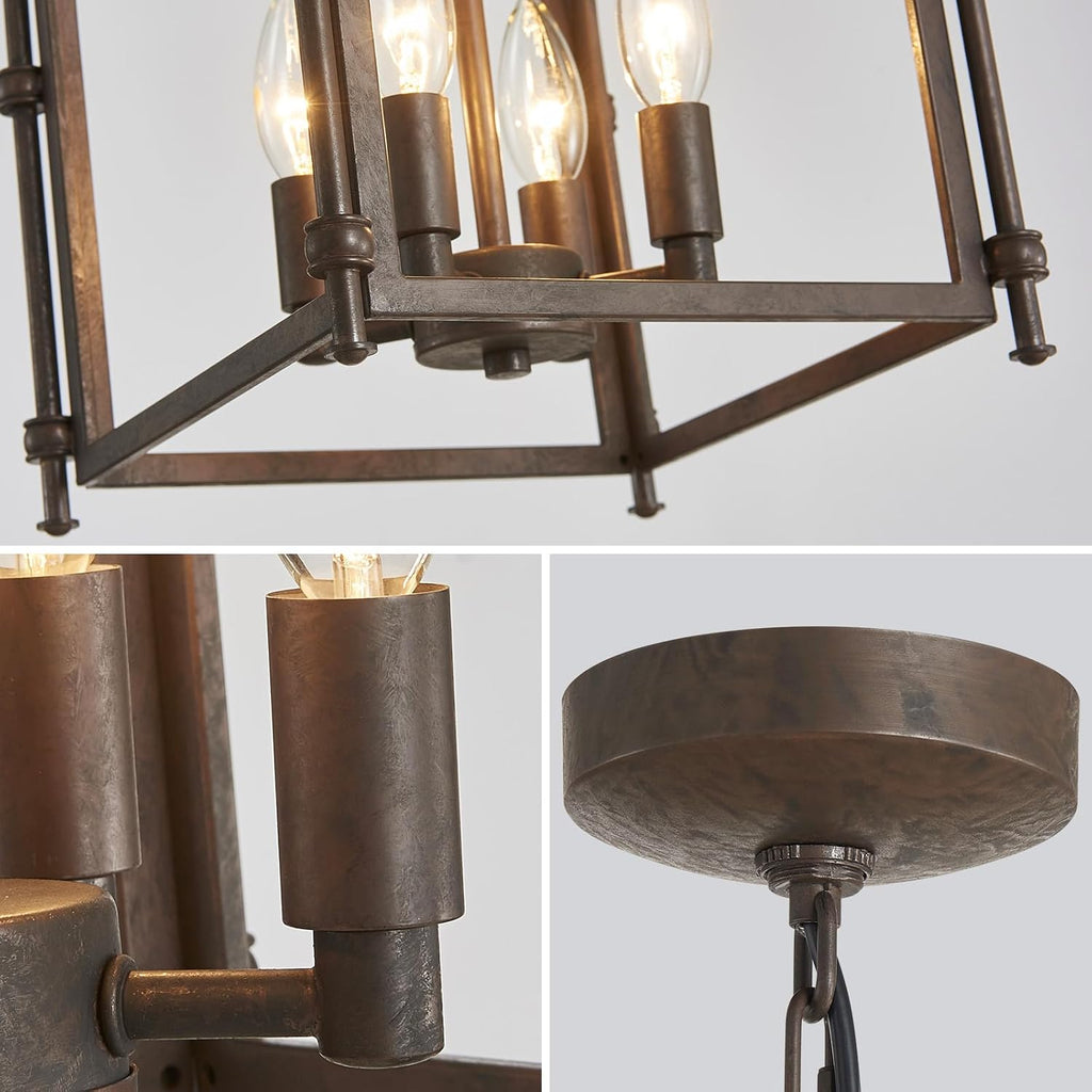 4-Light Chandeliers, Farmhouse Chandelier for Dining Room Light Fixtures, Lantern Metal Kitchen Pendant Light Fixtures, Rustic Cage Chandelier for Bedroom Living Room Kitchen Island Hallway