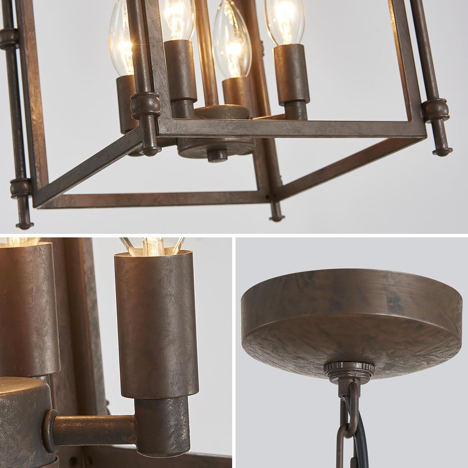 4-Light Chandeliers, Farmhouse Chandelier for Dining Room Light Fixtures, Lantern Metal Kitchen Pendant Light Fixtures, Rustic Cage Chandelier for Bedroom Living Room Kitchen Island Hallway