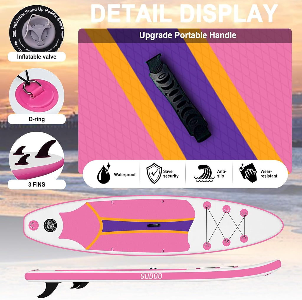 SUDOO Inflatable Stand Up Paddle Board 10'/ 10'6' SUP with 450LB Weight Capacity Adjustable Paddle Wide Stable Non Slip EVA Deck Complete Accessories for Adults Beginners Youth Outdoor Water Sports