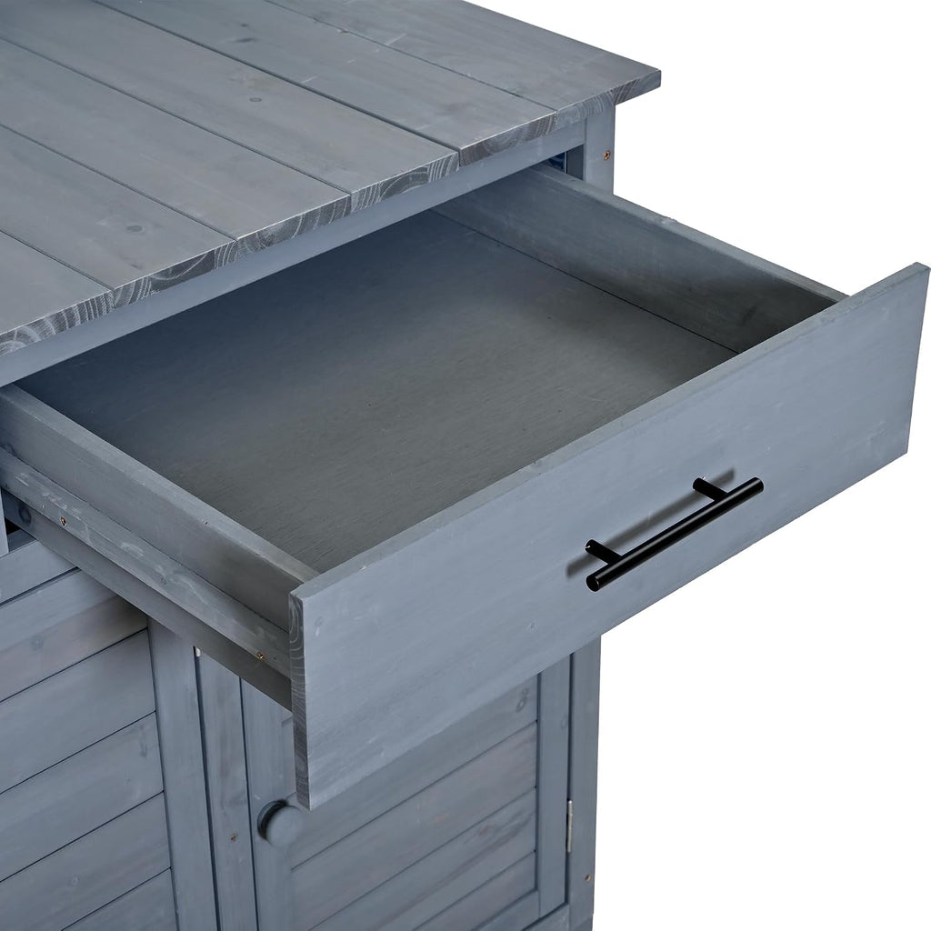 Multifunctional 3-in-1 Potting Bench Workstation with Storage & Wheels | Sturdy Fir Wood | Outdoor Garden, Patio, BBQ Prep Station (Gray-W)