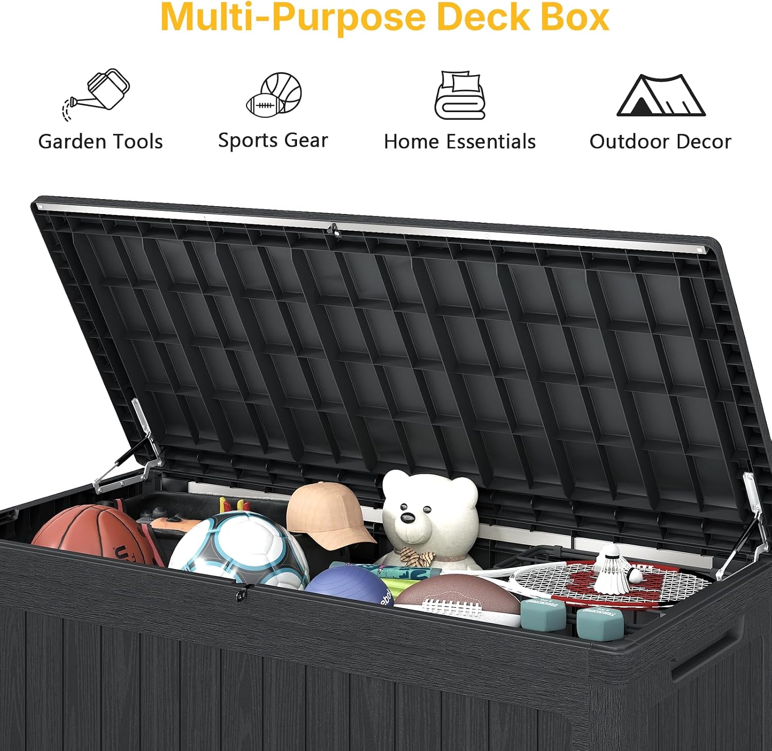 Skepphlay 230 Gallon Deck Box, Outdoor Storage Box Waterproof and UV Resistant, Patio Storage Box Lockable Large, 440 lbs Load Capacity for Garden, Patio, Pool (Black)