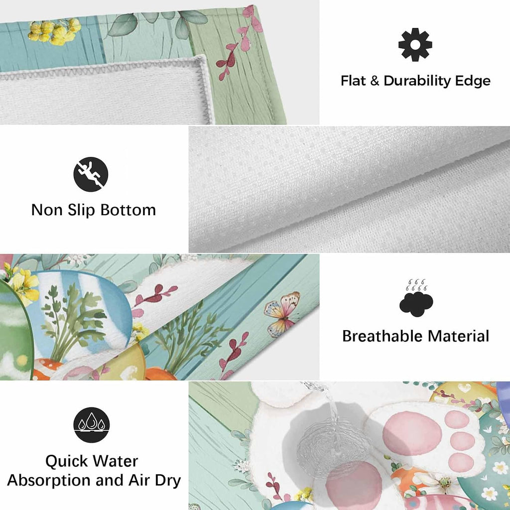 Cute Easter Bunny Outdoor Rug for Patio/Deck/Porch, Non-Slip Large Area Rug 6 x 9 Ft, Eucalyptus Leaves Colorful Eggs Wooden Indoor Outdoor Rugs Washable Area Rugs, Camping Rug Carpet Runner
