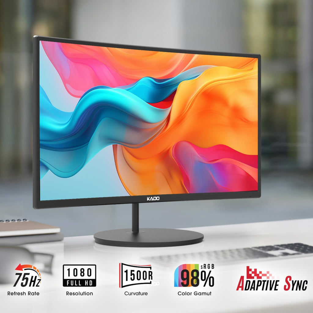 Kado Triple Monitor Setup - 3-Pack 24' 1920x1080 Curved Computer Monitor 1500R 75Hz VESA Mount HDMI Office Gaming Hybrid Sim Racing Built-in Speakers (C24 Trio Series)