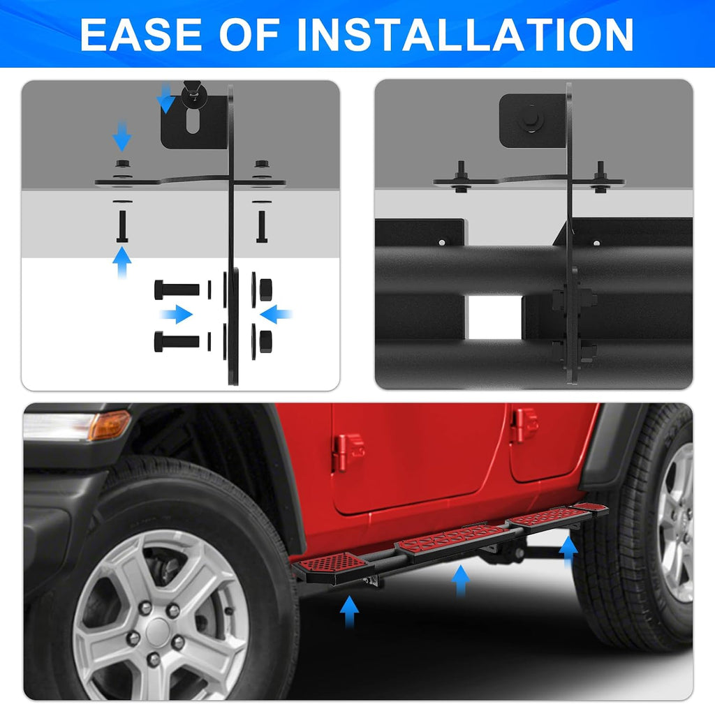 Red Running Boards fit for Jeep Gladiator JT 2020-2026 | side steps fit for JT 4 door 7 inch rock rail steps carbon steel rock sliders