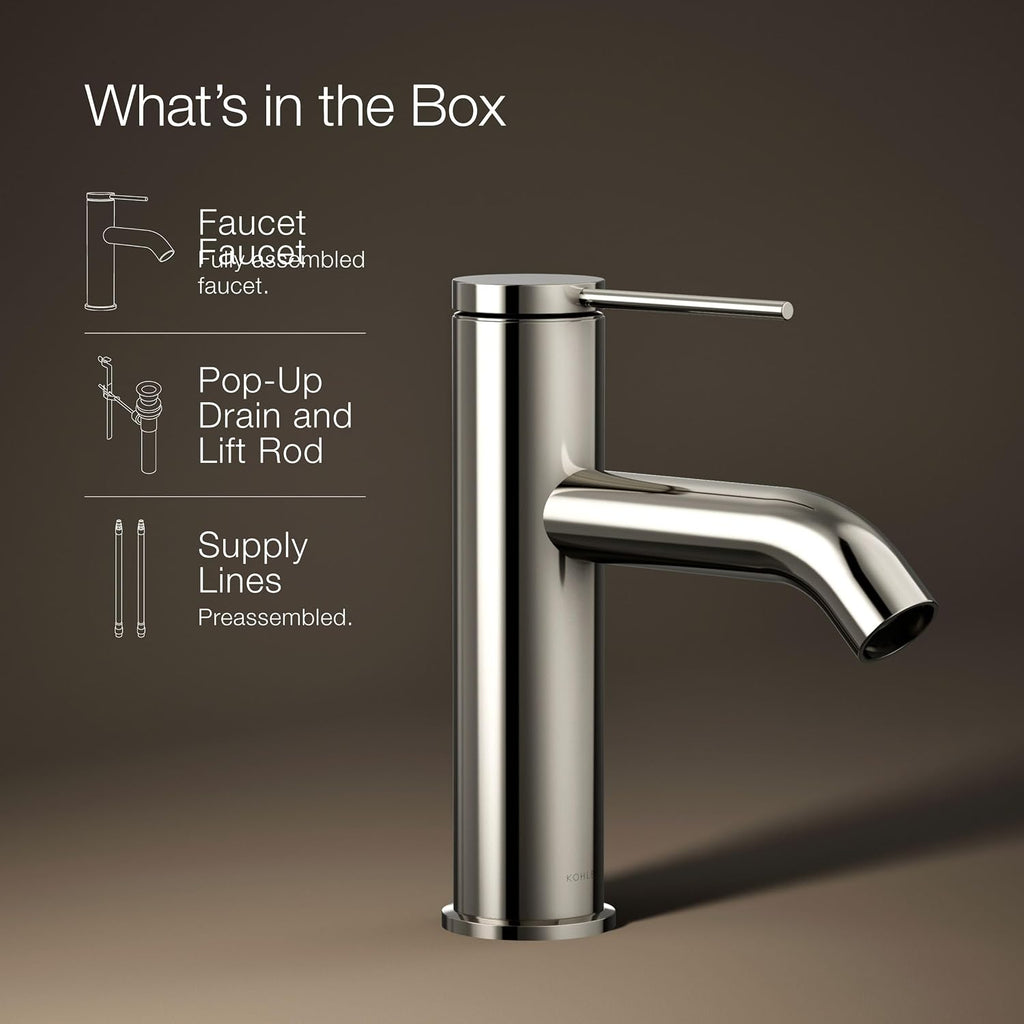 Kohler 77958-4A-SN Components® Single-Handle Bathroom Sink Faucet, 1.2 gpm, Vibrant Polished Nickel