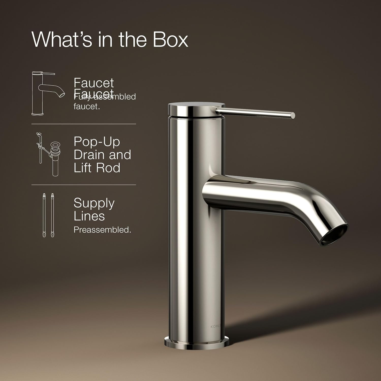 Kohler 77958-4A-SN Components® Single-Handle Bathroom Sink Faucet, 1.2 gpm, Vibrant Polished Nickel