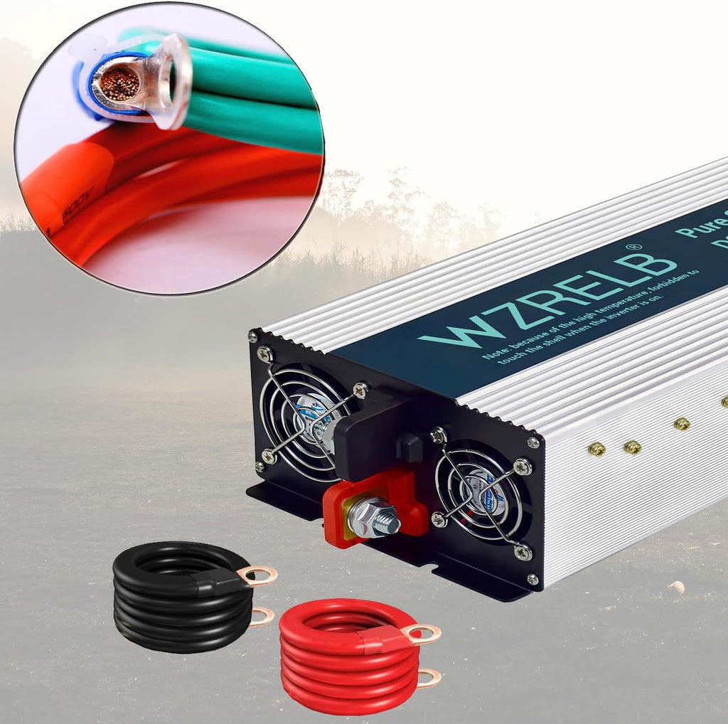 WZRELB 5000W Pure Sine Wave Inverter 12V DC to 110V 120V AC with LED Display,Remote Controller,Off-Grid Power Converter 10000W Surge with 4 AC Outlets, Hardwire Terminal for Home, RV, Truck, Camping