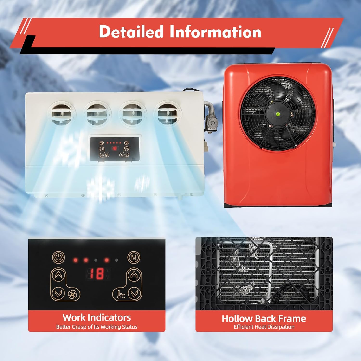 12V 12000 BTU Truck Cab Air Conditioner Split, Mini Split AC System Unit Universal Electric RV Air Conditioner System for Cab Cooling,Portable Truck Cab Split Air Conditioner for Semi Car Bus RV