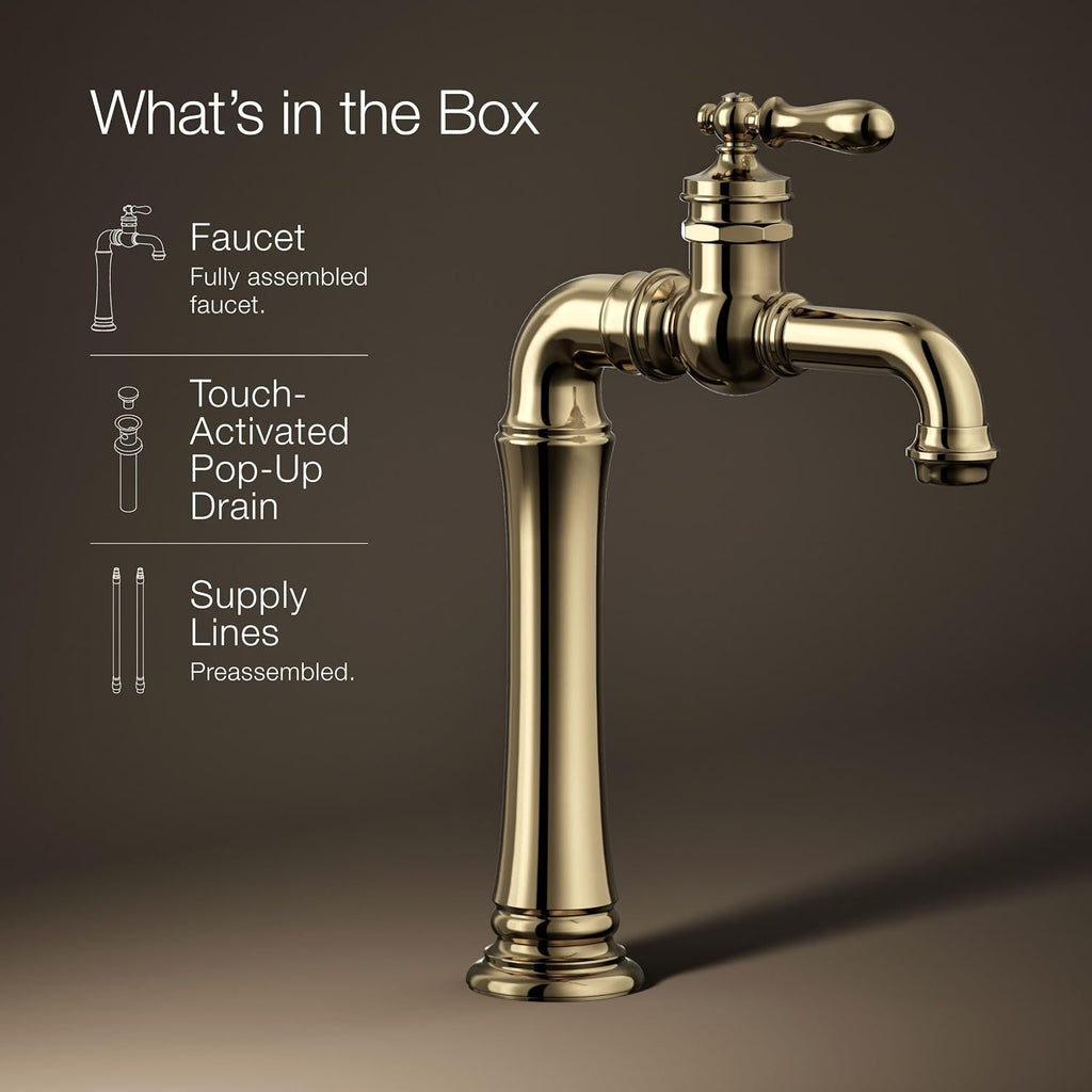 Kohler 72763-9M-AF Artifacts® Gentleman's® Single-Handle Bathroom Sink Faucet, 1.2 gpm, Vibrant French Gold