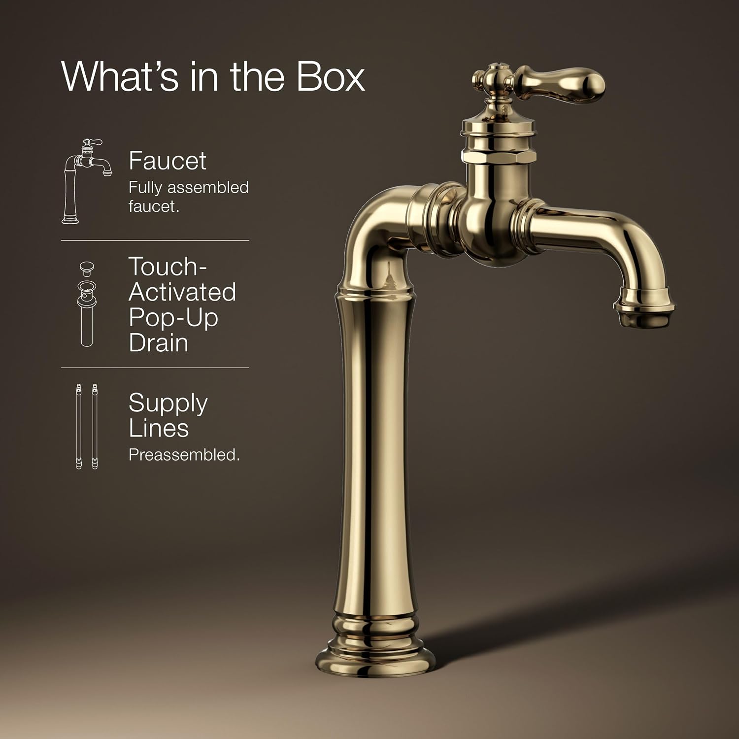 Kohler 72763-9M-AF Artifacts® Gentleman's® Single-Handle Bathroom Sink Faucet, 1.2 gpm, Vibrant French Gold