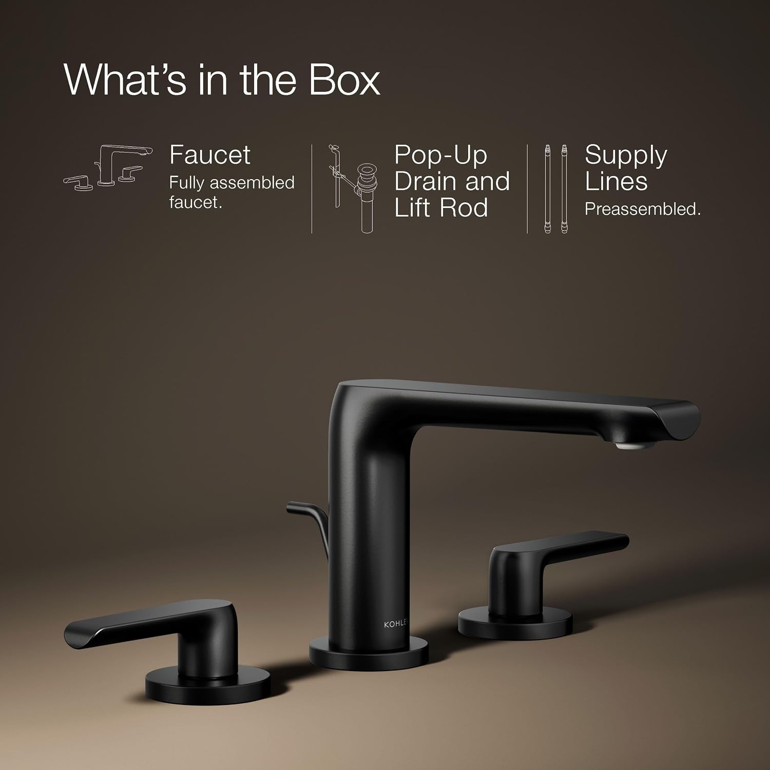Kohler 97352-4-BL Avid® Widespread Bathroom Sink Faucet, 1.2 gpm, Matte Black