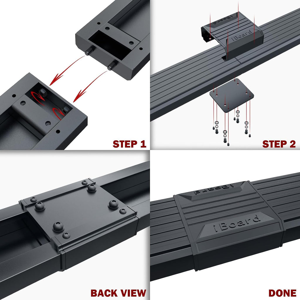APS Running Boards (Nerf Bars Side Steps Step Bars) Compatible with Ford Econoline 1999-2014 Full Size Van 3-Door (Stainless Steel Black Powder Coated 6 inches)