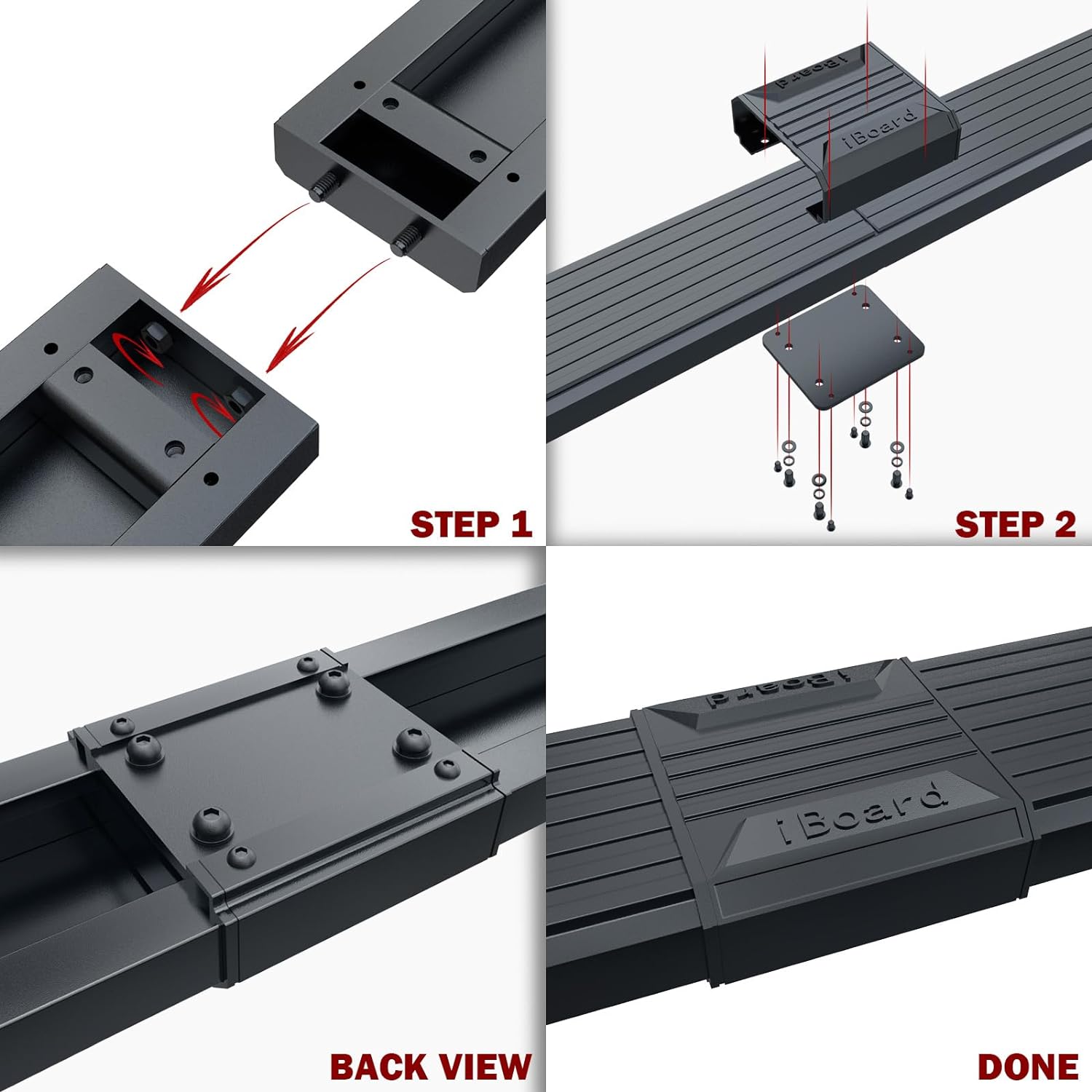 APS Running Boards (Nerf Bars Side Steps Step Bars) Compatible with Ford Econoline 1999-2014 Full Size Van 3-Door (Stainless Steel Black Powder Coated 6 inches)