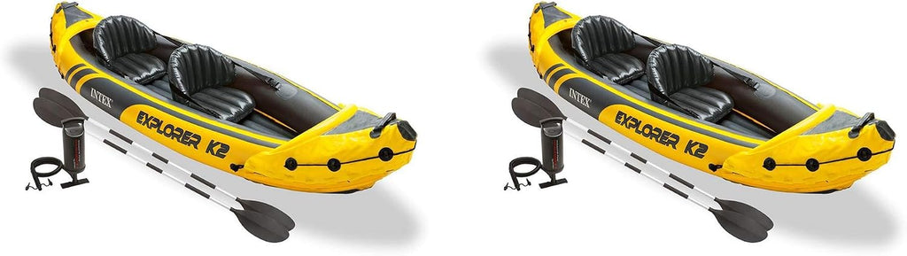 INTEX 68307EP Explorer K2 Inflatable Kayak Set: Deluxe 86in Kayak Paddles and High-Output Pump – Adjustable Seats with Backrest – Removable Skeg – 2-Person – 400lb Weight Capacity, 2 Pack