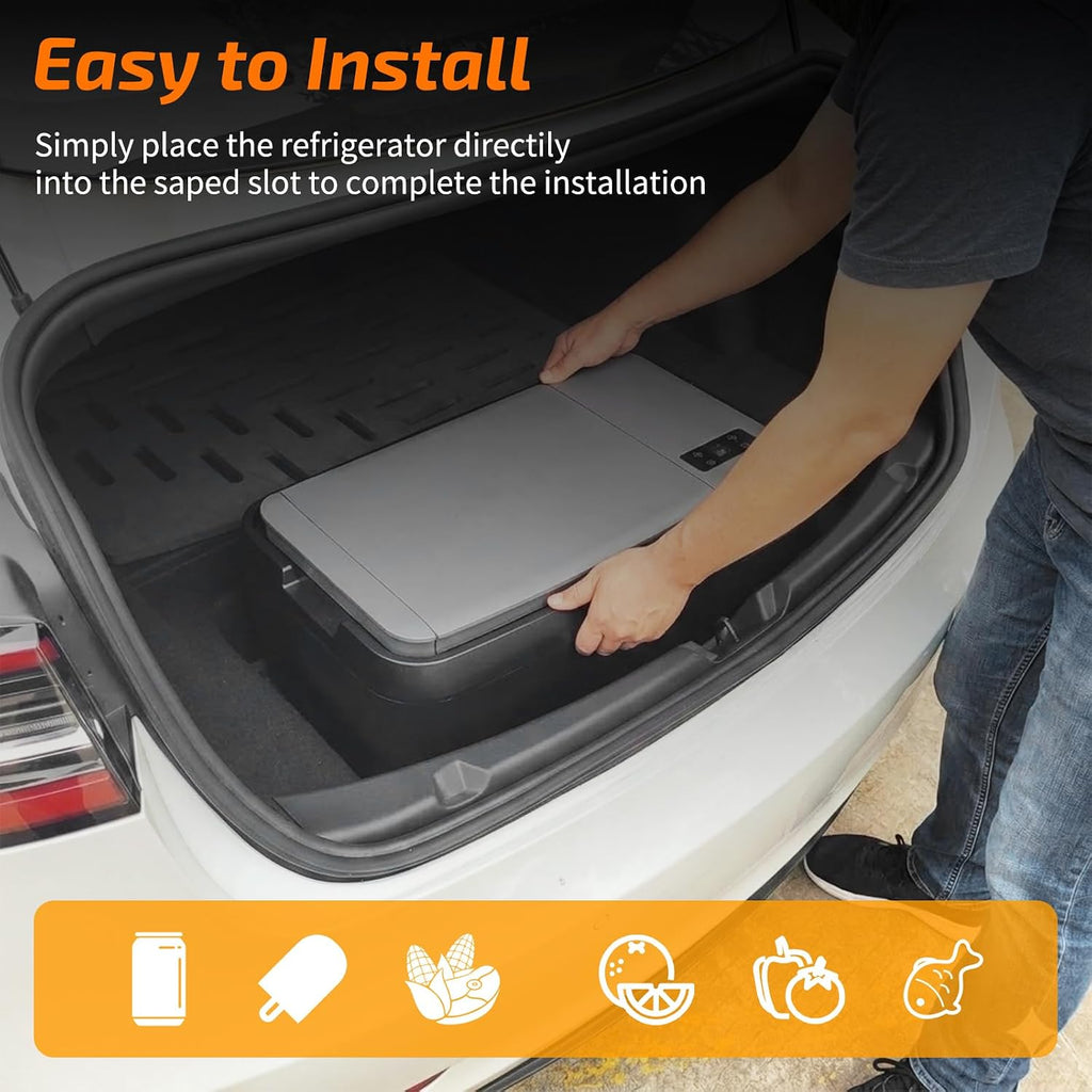 Car Refrigerator for Tesla Model Y, 37QT (35L) 12V Portable Freezer, -4℉~68℉ Trunk Fridge with APP Control, Low Noise & Energy Saving, Camping Road Trip Tailgating, 12/24V DC & 110-240V AC (Grey)