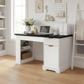 55' Modern Fluted Office Desk with Storage Cabinet & Drawers, Computer Writing Desk with Power Outlet, Pegboard, Built-in Shelves and Keyboard Tray for Study, Living Room, Home Office (White)