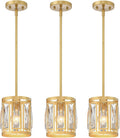 3-Pack Pendant Light Fixtures with K9 Crystals, Kitchen Island Lighting, Dining Room Light Fixture, Mini Chandelier for Kitchen Lights Ceiling, Foyer Lighting Fixtures, Gold Light Fixture