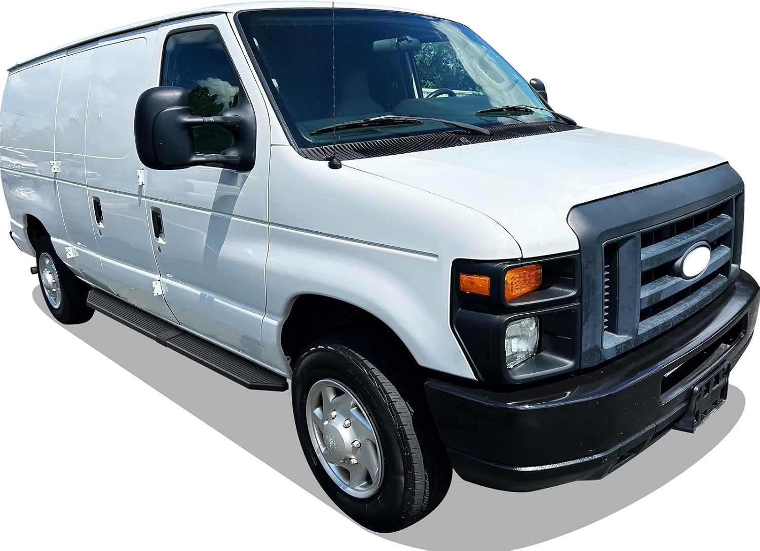 APS 6-inch (Black Stainless Steel Powder Coated Flat Style) Running Boards Side Bars Side Steps Compatible with Ford Econoline 1999-2014 Full Size Van 3-Door